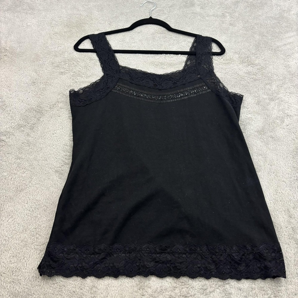 VTG‎ B.N.W Bianco Nygard Lace Trim Beaded Cami Tank Top Womens L Black Y2K Vamp